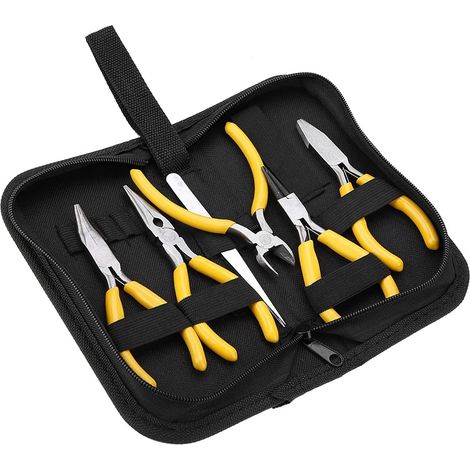 Ensemble de Pinces à Bijoux, 5 pièces Mini Pinces de bijoutier Ensemble Pinces à Bec Rond courbé Perles Fabrication de Bijoux à bricoler soi-même kit de Fournitures pour Adultes et débutants (1/5)