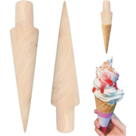 Ecleanfy - 2Pcs Cone Cuisine, Rouleau Gaufre Cône en Bois, Moule de Cornets de Crème Glacée pour Bricolage Pâtisserie Dessert Cuisson (1/5)