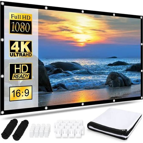 Écran de Projection 120" 16:9 HD 4K Pliable Anti-Plis Écran de projecteur portable pour cinéma maison intérieur extérieur