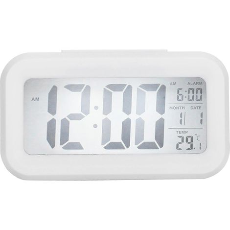 Horloge électronique LCD grand format avec affichage silencieux et intelligent de l'heure et de la température, GHY501 blanche (1/5)