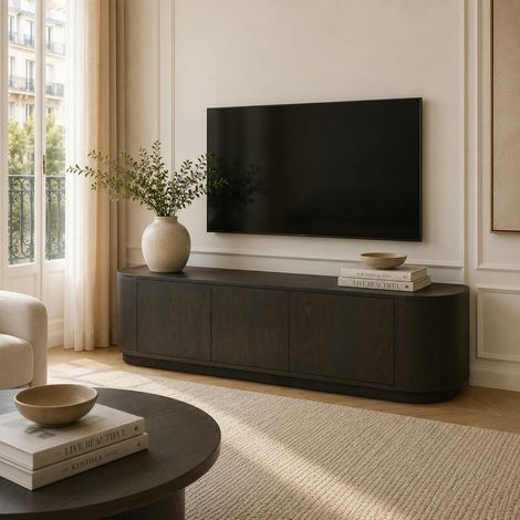 Meuble TV design en chêne brun 3 portes 180 cm LOREN (1/5)