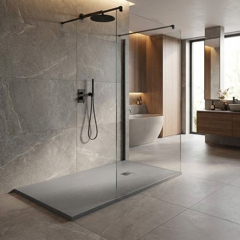 Piatto doccia in resina colore cemento 75x170 cm con griglia e piletta – Showey