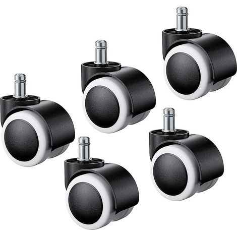 5er-Set Bürostuhlrollen – 11 mm x 22 mm – Gummi und Nylon – Für Hart- und Laminatböden – Einfache Montage (1/5)