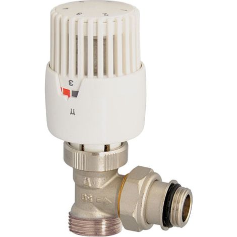 Somatherm – Robinet thermostatique équerre Mâle 3/4 EK – Corps laiton nickelé – Plage de réglage 6,5° à 28°C – Protection anti-gel