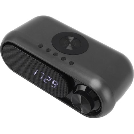Radio-réveil avec chargeur sans fil, haut-parleur Bluetooth, affichage LED, radio FM, haut-parleur Bluetooth avec chargeur sans fil, gris fer, 10 W (1/5)