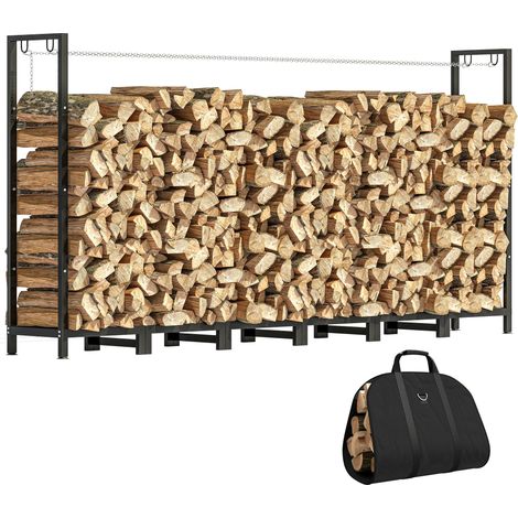 Legnaia da 0.8m³ Regolabile con Telo Impermeabile e Catene in Acciaio, 235x31x116 cm, Nero