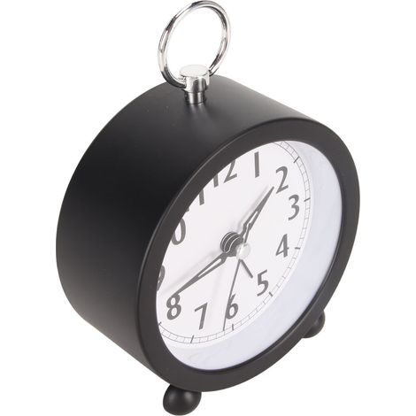 Réveil multifonction élégant, simple et silencieux, de forme ronde, pour bureau, chambre et maison, noir. (1/5)