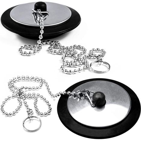 Lot de 2 bouchons de vidange en caoutchouc avec chaînette de 40 cm, diamètre 42-45 mm. Convient également pour évier de cuisine, baignoire ou salle de bain.