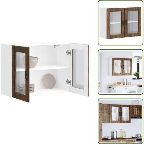 The Living Store Pensile da Cucina con Porta in Vetro Lucca Rovere Fumo - Armadio da parete