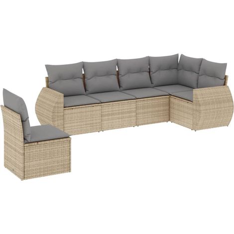 Salon de jardin avec coussins 6 pcs Mobilier de jardin beige résine tressée (1/5)