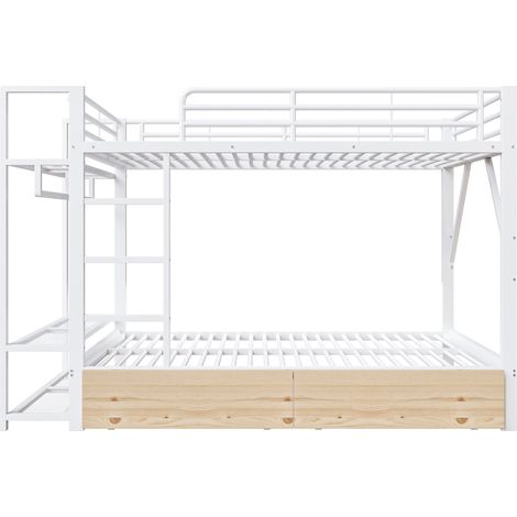 Letto a castello 140 x 200 cm in metallo e MDF bianco con 2 cassetti e LED (1/5)