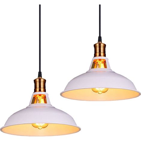 Ensemble de 2 suspensions vintage, 2 luminaires de style industriel, plafonnier vintage pour éclairage intérieur, lampe pour cuisine, salon, salle à manger ou chambre, blanc, Ø 270 mm (1/5)