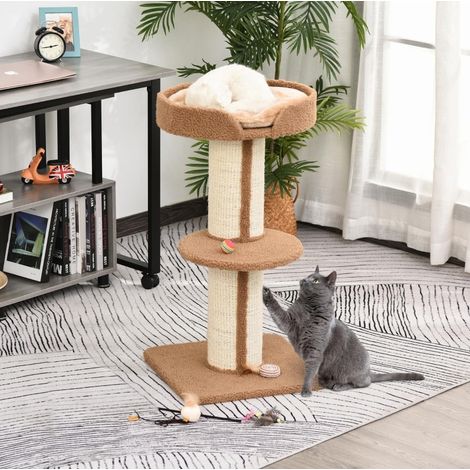 Arbre à chat 91 cm avec poteaux en sisal, plateforme et coussin, marron clair (1/5)