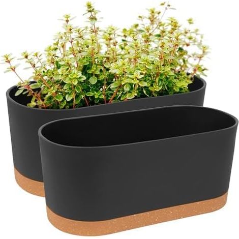 Lot de 2 Jardiniere Balcon - Ø 40 x H 17,8 cm - Grande Taille Pot de Fleur Plastique Exterieur avec Trous de Drainage et Base Amovible Noir (1/5)