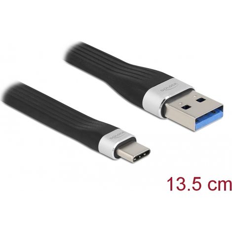 Delock Cable de cinta plana USB 3.2 Gen 1 FPC USB Tipo-A a USB Type-Câ¢ 13,5 cm PD 3 A