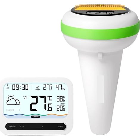 Thermomètre à Eau Ensemble De Thermomètre De Piscine IP68 Moniteur De Température Et D'humidité Intérieure Et Extérieure Adapté Aux Piscines (1/5)