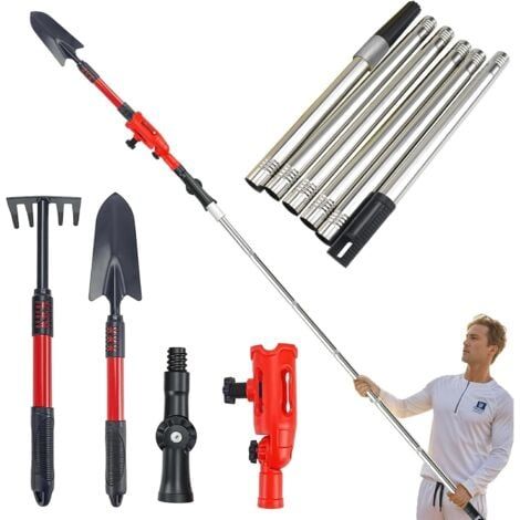Brosse Telescopique de Nettoyage Gouttière,Perche Telescopique Nettoyage,Outil De Nettoyage De Protection De Toiture Facile à Enlever Les Feuilles,Perche Nettoyage Toiture angle réglable à 360 ° (1/5)