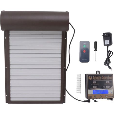 Porta automatica per pollaio SUNXURY, porta per pollaio 3 in 1 con sensore di luce e timer remoto, per allevamento di bestiame, marrone, spina UE 100-240 V (1/4)
