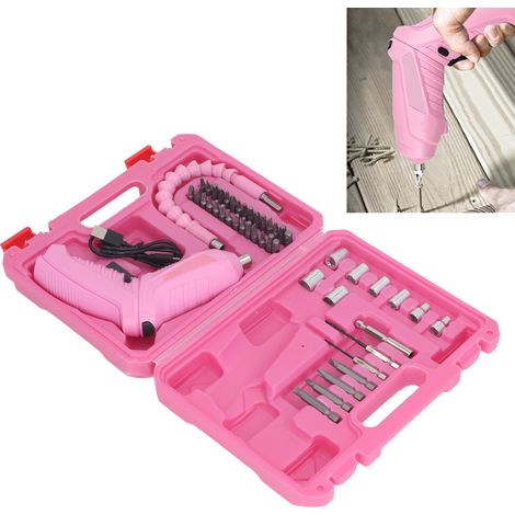 Tournevis électrique pliable rose, rechargeable par USB, ensemble d'embouts de tournevis (1/5)