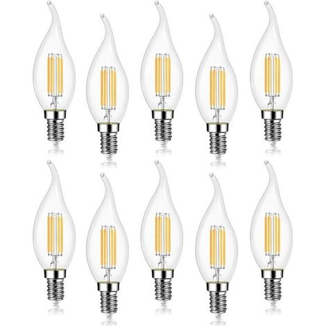 Lot 10x Ampoules LED E14 4W Flamme Bougie, 470lm Blanc Froid 6000K, Culot à Vis, Non-Variateur, Éclairage 360°, Décoration (1/3)
