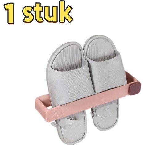 Porte chaussons mural sans perçage, étagère autocollante pour salle de bain, 25 x 5 x 3,5 cm, rose (1/5)