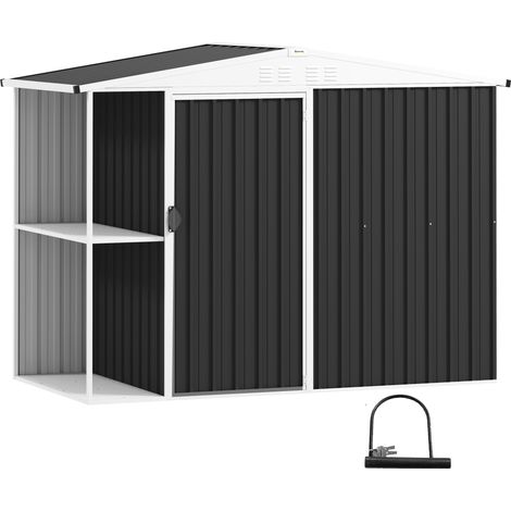 Outsunny caseta de jardín exterior 2,7m² 245x117x180 cm con estante de 2 niveles 4 ventilaciones y puerta con cerradura gris carbón (1/5)