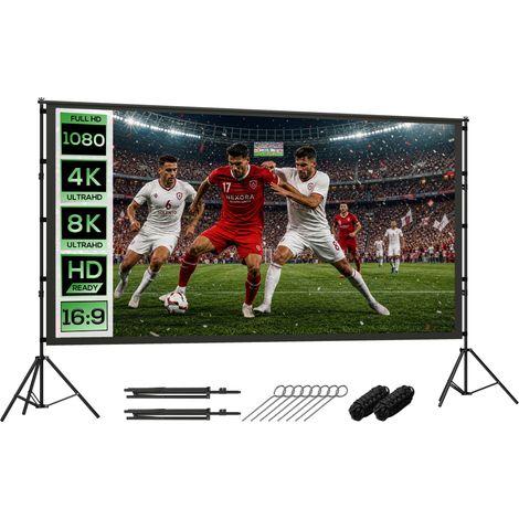 Écran de projection avec trépieds 120 pouces 16:9 HD 4K/8K, écran videoprojecteur portable, 309x62x217cm, blanc et noir (1/5)