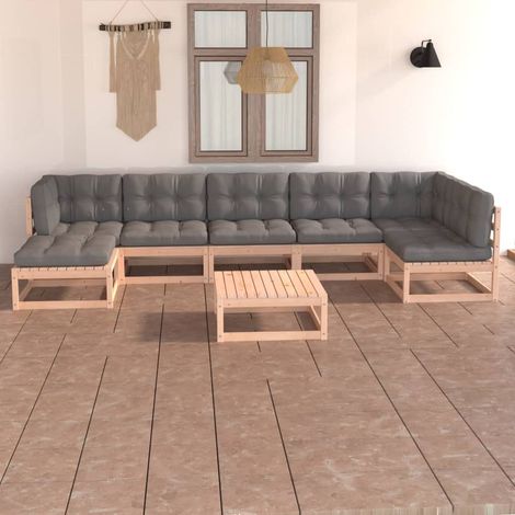 Salon de jardin 8 pcs Ensemble Table et Chaise de Jardin - avec coussins Bois de pin massif BV275617 - BonneVie (1/5)