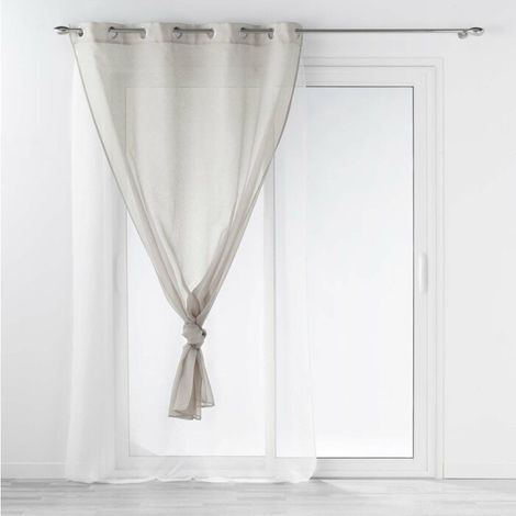 Homemaison – Voilage à œillets 140 x 240 cm – Voile double 100% polyester – Coloris gris et blanc – Lavable en machine (1/3)