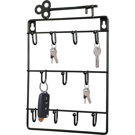 Porte Clés Mural Métal, avec 11 Crochets Fonctionnel Key Rack, Porte-Clés Mural Home Décoratif, pour Entrée, Vestiaire, Bureau, Chambre (Noir) (1/4)