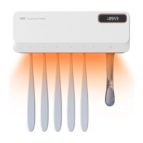 Soporte para cepillos de dientes UV para baño - Esterilizador UV, montaje en pared, recargable por USB 2000 mAh, 5 + 1 ranuras - Blanco (1/5)