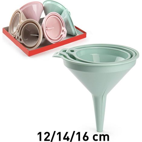 Trade Shop - Set 3 Pz Imbuti In Plastica Colorata Accessori Cucina 3 Misure Diverse 123811a -