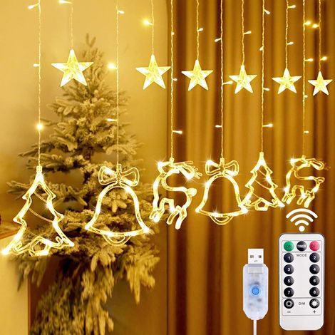 Tenda luminosa natalizia, luci natalizie a stringa, renne, albero stellato, per interni ed esterni, 8 modalità USB, decorazione natalizia (1/5)