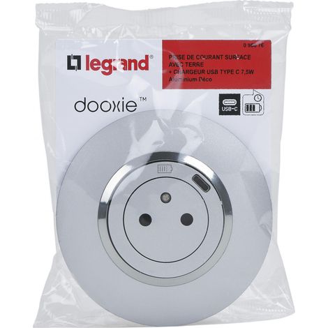 Dooxie prise de courant + chargeur usbx1 type c 1 poste complet deco alu (095076) (1/4)