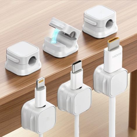 Lot de 6 clips magnétiques autocollants pour câbles, organisateur de câbles à ressort pour bureau, mur, voiture et bureau, système de gestion des câbles-AquaForge (1/4)