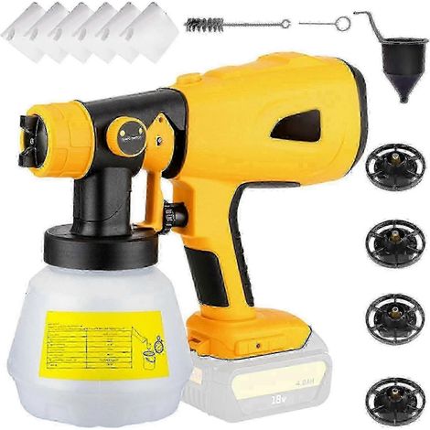 Pistolet à peinture sans fil 20 V pour DEWALT/Ryobi 20 V Max, 1000 ml, portable, avec 4 buses et débit réglable, NYellow (1/4)