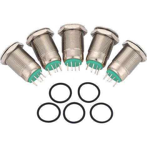 Lot de 5 mini-interrupteurs à bouton-poussoir étanches en métal avec LED verte, 12 mm, 2 A/36 V (1/5)
