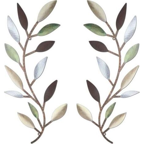 Feuille d'arbre en métal décoration murale vigne branche d'olivier feuille Art mural en fer forgé défilement au-dessus du lit, salon, décoration extérieure,41x16 cm (1/4)