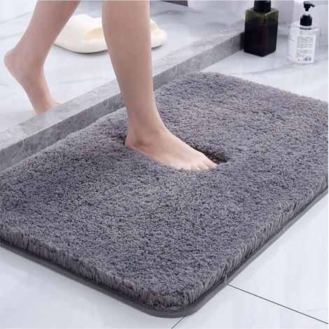 Tapis antidérapant de salle de bain, tapis en peluche ultra-doux, tapis absorbant, tapis de bain moelleux, taille : 20x32 pouces, gris foncé (1/5)
