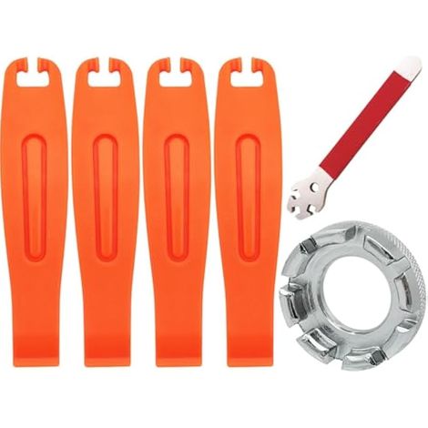 Outil de Clé à Rayon de Vélo, 2 Pièces Cle a Rayon, 4 Pièces Levier de Pneu de Vélo, Outil Réparation Vélo, Outil de Réparation de Correction de Réglage de Vélo (1/5)