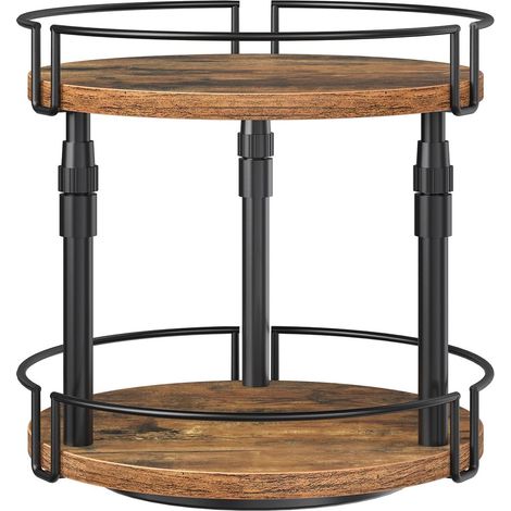 Étagère à Épices à 2 Niveaux, Porte-épices Rotatif Réglable en Hauteur, Étagère Rangement Tournant Placard, Plan de Travail Cuisine, Placard, Table Salle à Manger, Marron Rustique EBF05TL01 (1/5)