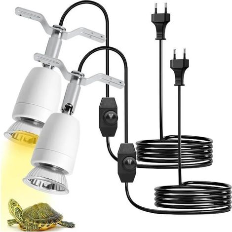 Supports Lampe Chauffante 2x150W E27 Céramique, Interrupteur Clip Reptile Tortue Poussin, Chauffage Sécurisé mununo (1/4)