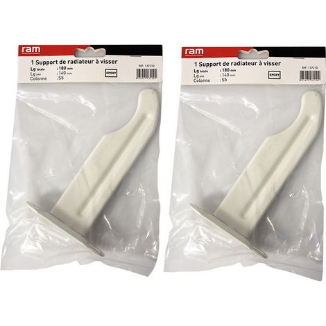 RAM – Lot de 2 supports à visser pour radiateur en fonte – Longueur axe 140 mm – Longueur totale 180 mm – Epoxy blanc – Installation rapide (1/4)