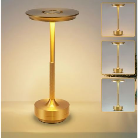 Lampe de table LED, finition dorée, rechargeable par USB, pour table de chevet, bureau, salon ou élément décoratif.-AquaForge (1/5)