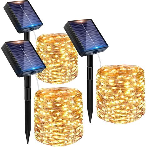 Set of 3 Outdoor Solar String Lights, 3 x 12 m 120 LED Outdoor IP65 Waterproof, 8 Modes Solar String Lights for Garden, Terrace, Christmas, Wedding, Party, Warm White (1/5)