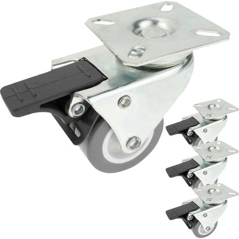 PrimeMatik - Roulettes pivotantes double. Roue industrielle en PU et PVC gris avec frein 50 mm 4 pack (1/5)