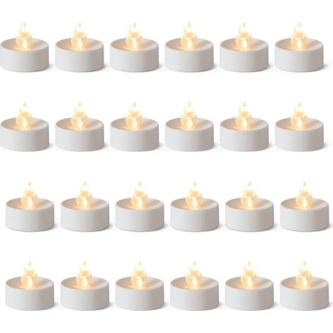 Lot de 24 Bougies chauffe-plats LED sans flamme, piles incluses, blanc, 3,7 cm x 3,3 cm, pour décoration intérieure (1/5)