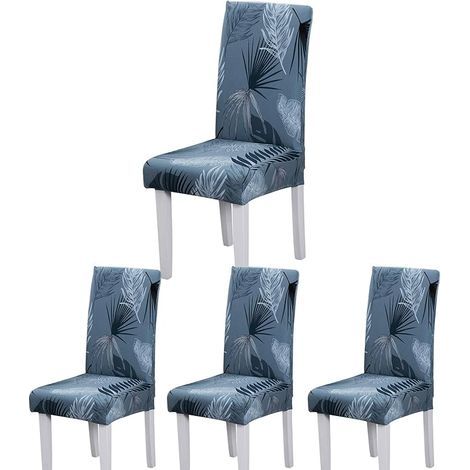 Dining Chair Covers (Summer Leaf Blue, Set of 4), Modern Elastic Durable Stretch Chair Covers for Wedding, Hotel, Restaurant Decor (1/5)