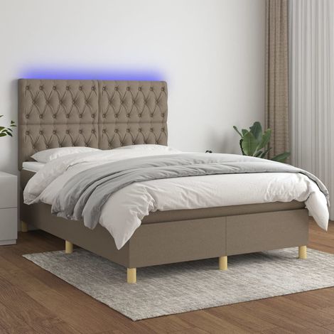 Sommier tapissier avec matelas et LED  Lit adulte Contemporain Taupe 140x190 cm Tissu 37109 (1/5)
