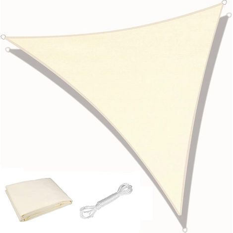 Voile d'ombrage triangulaire blanc cassé, 3 m x 3 m x 3 m, imperméable, 98 % anti-UV, 180 g/m², pour terrasse, jardin, fête